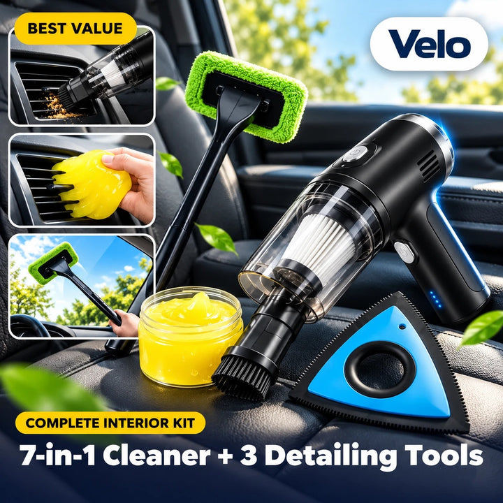 VeloVac Complete Interior Kit: 7-in-1 Cordless Car Cleaner with ReachClean, FurLift and DustGrip